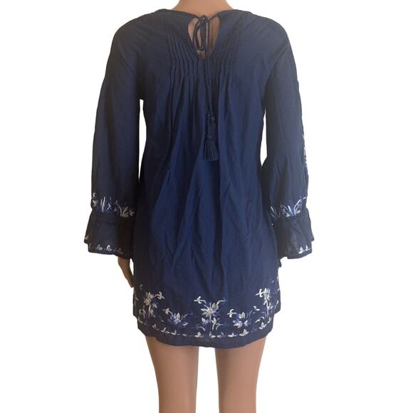 Roller Rabbit Mini Dress Size XS Navy Blue Embroidered Smocked Tassel Tunic - Picture 5 of 16
